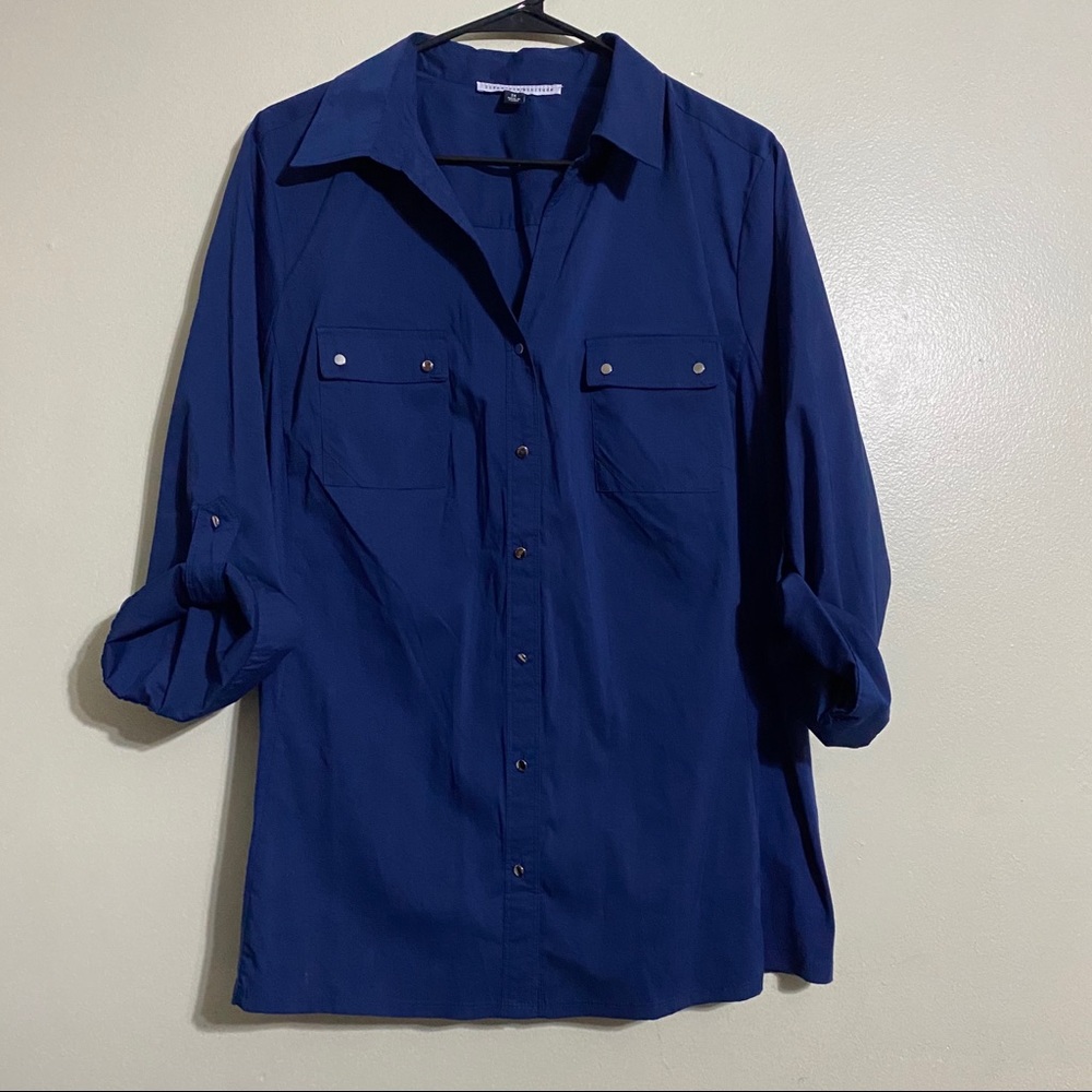 Women’s blue button down shirt